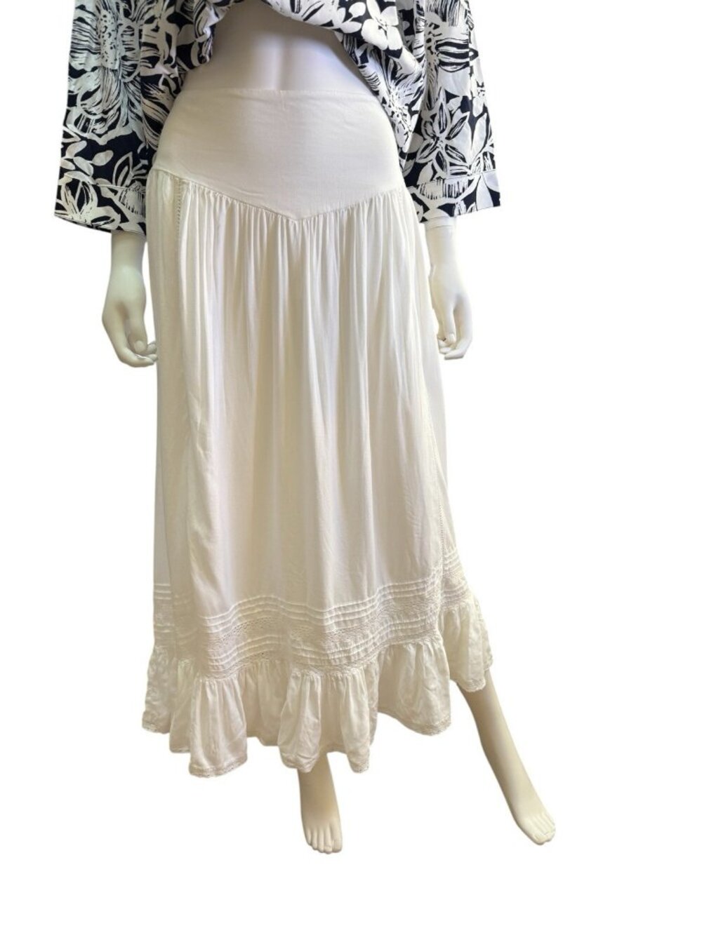 American Eagle Womens High Waisted Ruffle Maxi Skirt White Viscose Size L NWT